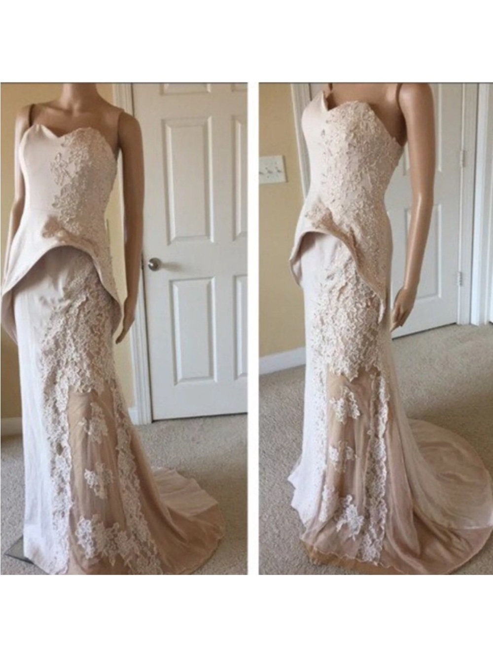Strapless Lace Appliqué Gown in Cream with sparkles